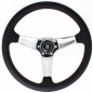 Preview: Nardi Deep Corn Steering Wheel, Black Perforated Leather, Chrome Spokes, Red Stitching, 75 mm Dish, Ø35 cm