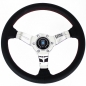 Preview: Nardi Deep Corn Steering Wheel, Black Perforated Leather, Chrome Spokes, Red Stitching, 50 mm Dish, Ø33 cm