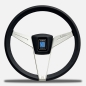 Preview: Nardi Novantesimo 90th Anniversary Steering Wheel, Black Leather, White Spokes, Ø35.5 cm, Black Center Ring with Screws at Sight
