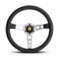 Preview: Momo Prototipo Steering Wheel (39 mm Dish), Black Leather, Aluminium Spokes - 35 cm