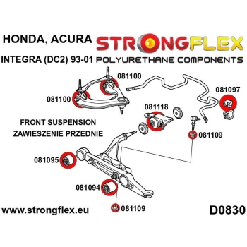 Honda Integra DC2 Type R (95-00) Suspension FRONT Bushing Kit STREET STRONGFLEX PU 086196B