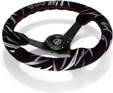 NRG Innovations Lenkrad Rote Kreuzstichnaht Jeff Jones Racing Signature Schwarz - Schwarz 350mm Wildleder