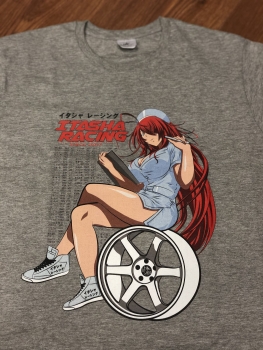 Itasha Racing "Girl And Rim" T-Shirt Grau