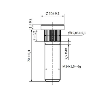 Wheel Stud Long M14x1,5 - 70mm - Spline 15.85
