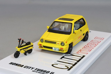 1/64 INNO64 Honda City Turbo II Gelb With Motocompo