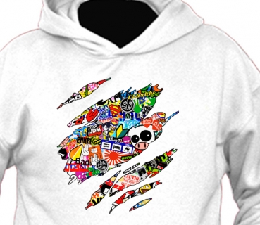 Ripped Stickerbomb Hoodie / Sweatshirt / Pullover