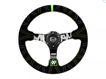 NRG Innovations Lenkrad Dreifarbig genäht Kyle Mohan Signature Mit grüner Mittellinie Schwarz - Schwarz 350mm Wildleder
