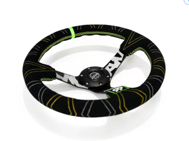 NRG Innovations Lenkrad Dreifarbig genäht Kyle Mohan Signature Mit grüner Mittellinie Schwarz - Schwarz 350mm Wildleder