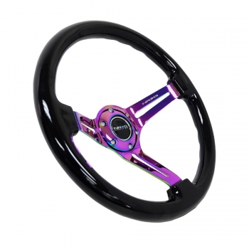 NRG Steering Wheel 350mm 76mm Deep Dish Black Wood Neo Chrome / Black