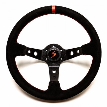 DriftShop Steering Wheel (90 mm Dish), Black Suede, Black Spokes