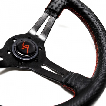 DriftShop Steering Wheel (70 mm Dish), Perforated Leather, Black Spokes