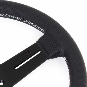 Nardi Competition Steering Wheel, Black Perforated Leather, Black Spokes, Grey Stitching, 40 mm Dish, Ø33 cm