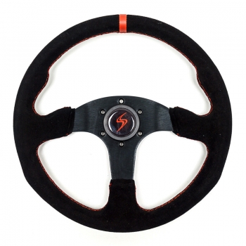 DriftShop Flat Steering Wheel, Black Suede, Black Spokes