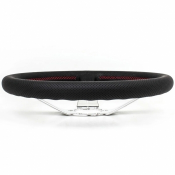 Nardi Deep Corn Steering Wheel, Black Perforated Leather, Chrome Spokes, Red Stitching, 75 mm Dish, Ø35 cm