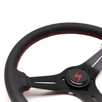 DriftShop Steering Wheel Kayobi (35 mm Dish), Black Leather, Black Spokes
