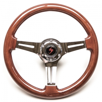 DriftShop Steering Wheel, Wood, Chrome Spokes