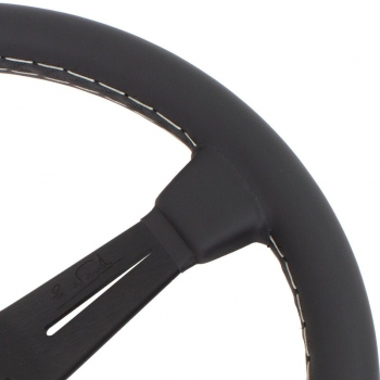 Nardi Classic ND36 Steering Wheel, Black Leather, Black Spokes, Grey Stitching, 40 mm Dish