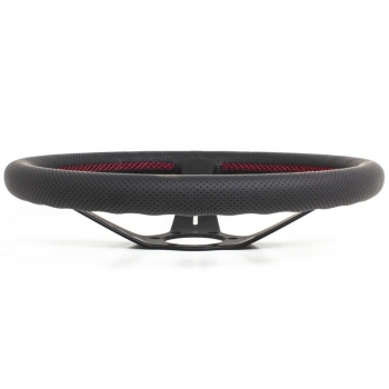 Nardi Deep Corn Steering Wheel, Black Perforated Leather, Black Spokes, Red Stitching, 75 mm Dish, Ø35 cm