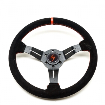 DriftShop Steering Wheel (50 mm Dish), Black Suede, Black Spokes