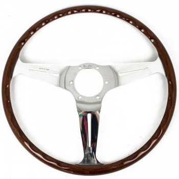 Nardi Classic ND39 Steering Wheel, Wood, Black Inlay, Chrome Spokes, 25 mm Dish
