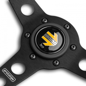 Momo Prototipo Steering Wheel (39 mm Dish), Black Leather, Black Spokes - 35 cm