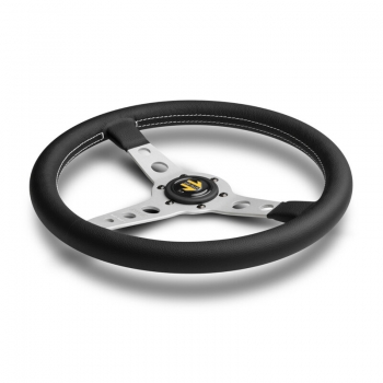 Momo Prototipo Steering Wheel (39 mm Dish), Black Leather, Aluminium Spokes - 35 cm