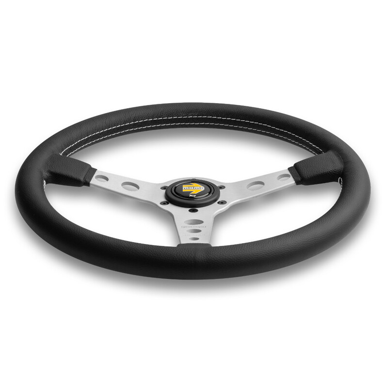 Momo Prototipo Steering Wheel (37 mm Dish), Black Leather, Aluminium Spokes  - 37 cm