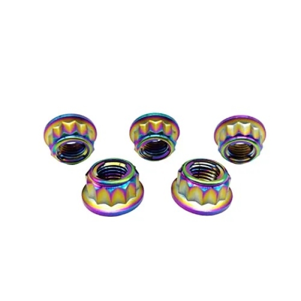 Titanium M8x1.25 Sprocket Nuts Set of 6 Bi-Hex Flange Lock Nut - Rison