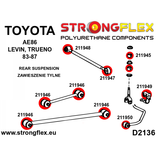 Toyota AE86 Suspension PU Bushing Kit STREET Complete STRONGFLEX 216254B