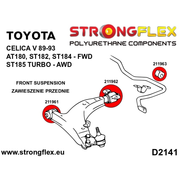 Toyota Celica V (89-93) AT180, ST182, ST184 FWD Suspension Bushing Kit SPORT STRONGFLEX PU 216263B