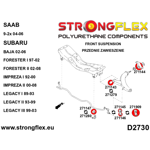 Subaru Forester SG 02-08 Fahrwerk Buchsen Kit SPORT STRONGFLEX PU 276146A