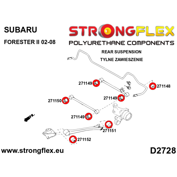 Subaru Forester SG 02-08 Fahrwerk Buchsen Kit STREET STRONGFLEX PU 276146B