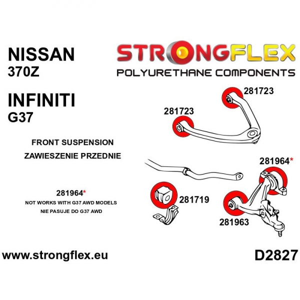 Nissan 370Z G37 G37S Suspension Bushing Kit STREET STRONGFLEX PU 286200B