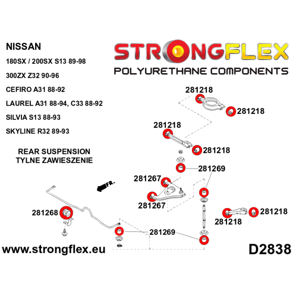 Nissan Skyline R32 AWD GT-R Suspension Bushing Kit SPORT STRONGFLEX PU 286216A