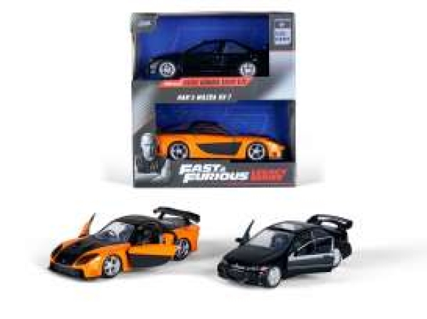 1/32 fast and furious twin pack, Honda civic ej1/  Mazda rx-7,wave 1/1 black-black/orange
