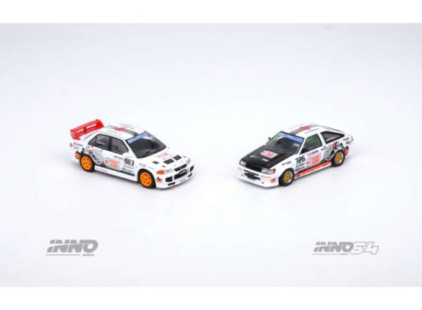 1/64 Toyota Corolla Levin AE86 #326 & Mitsubishi Lancer EVO III #963 *Trackerz Racing* Set - INNO64