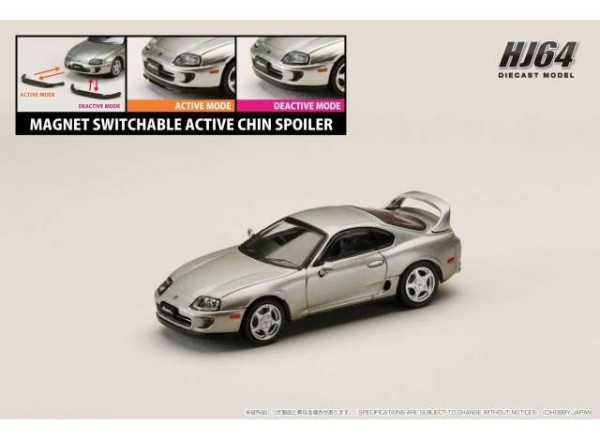 1/64 Hobby Japan Toyota Supra RZ (JZA80) with Active Spoiler Parts, silver metallic graphite