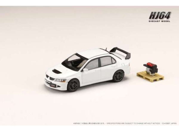 1/64 Hobby Japan  Mitsubishi Lancer Evolution 8 MR GSR with engine display model, cool silver metallic, white solid