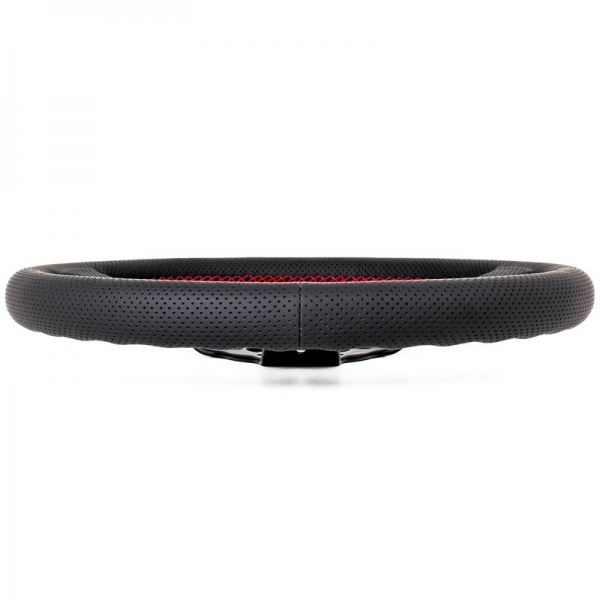 Nardi Deep Corn Steering Wheel, Black Perforated Leather, Black Spokes, Red Stitching, 50 mm Dish, Ø33 cm