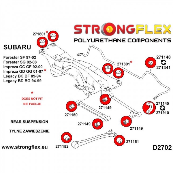 Subaru Impreza Legacy Forester Suspension Bushing Kit SPORT STRONGFLEX PU 276077A
