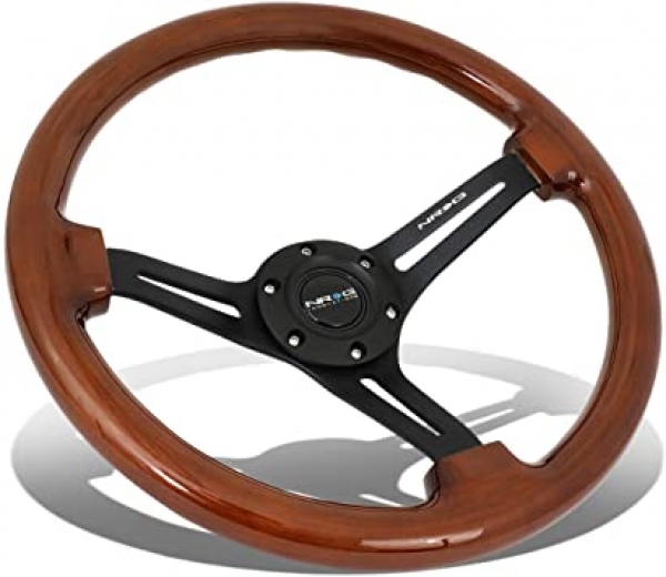 NRG Steering Wheel 350mm 76mm Deep Dish Wood Neo Chrome / Black