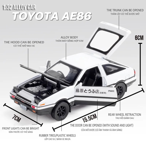 1/32 Toyota AE86 Trueno Model Fujiwara Initial-D With Lights