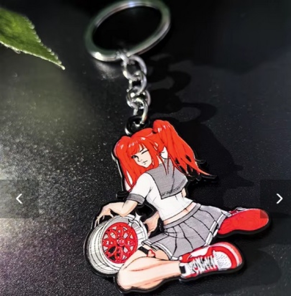 Keyring Red Girl With Red Rim