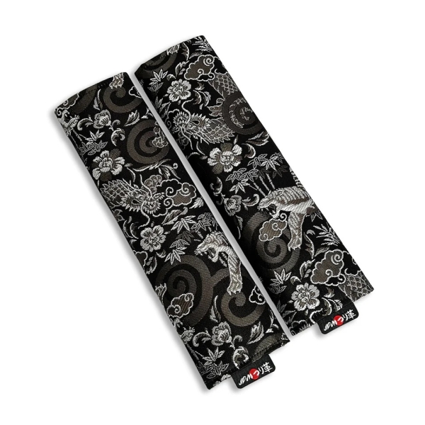 JDM Tsurikawa Gurtpolster Tiger and Dragon Silber