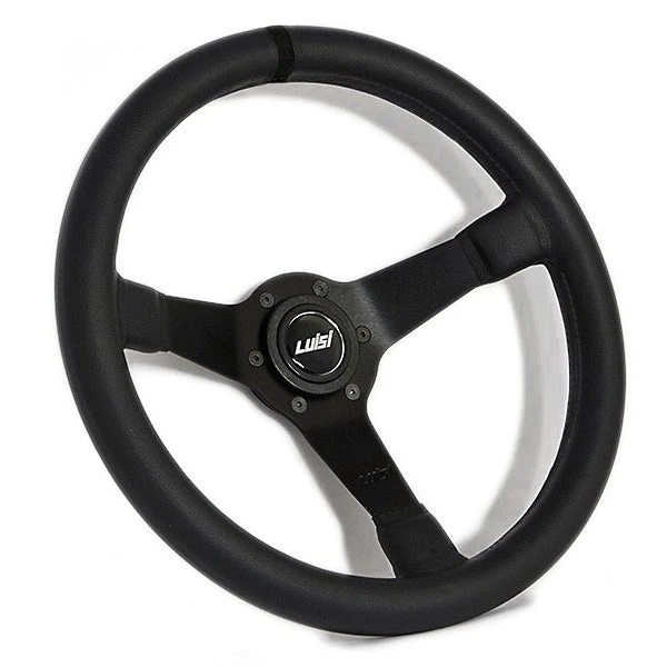 Luisi Mirage Race 12 O`clock Marker Leather ALL BLACK 350mm Steering Wheel TUV Approved