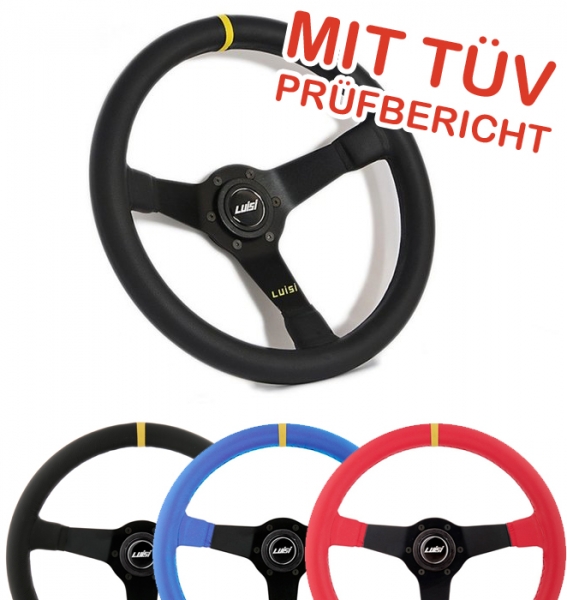Luisi Mirage Race Yellow Marker Leather 350mm Steering Wheel TUV Approved