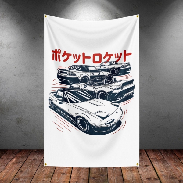 Banner Miata Mx5 Black White 90cm x 150cm