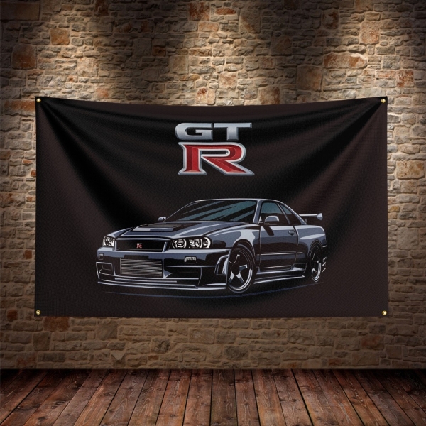 Banner Nissan Skyline GTR R34 Wide Format Grey 150cm x 90cm