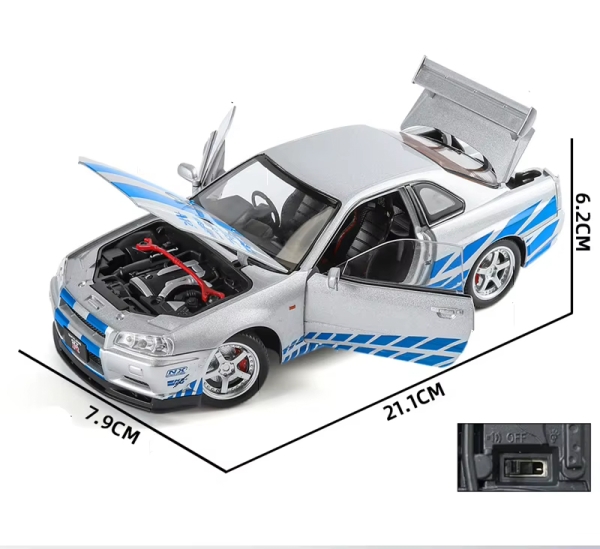 1/24 Nissan Skyline Bayside Blue R34 GT-R Mit Beleuchtung