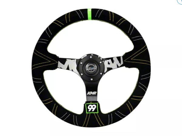 NRG Innovations Lenkrad Dreifarbig genäht Kyle Mohan Signature Mit grüner Mittellinie Schwarz - Schwarz 350mm Wildleder